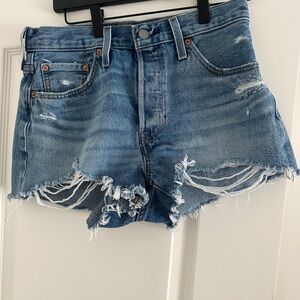 Levi's Distressed High-Rise Cutoff Jean Shorts - Light Blue.